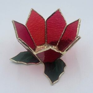 Vintage DILLARD'S Trimmings Poinsettia Stained Glass Votive Candle Holder